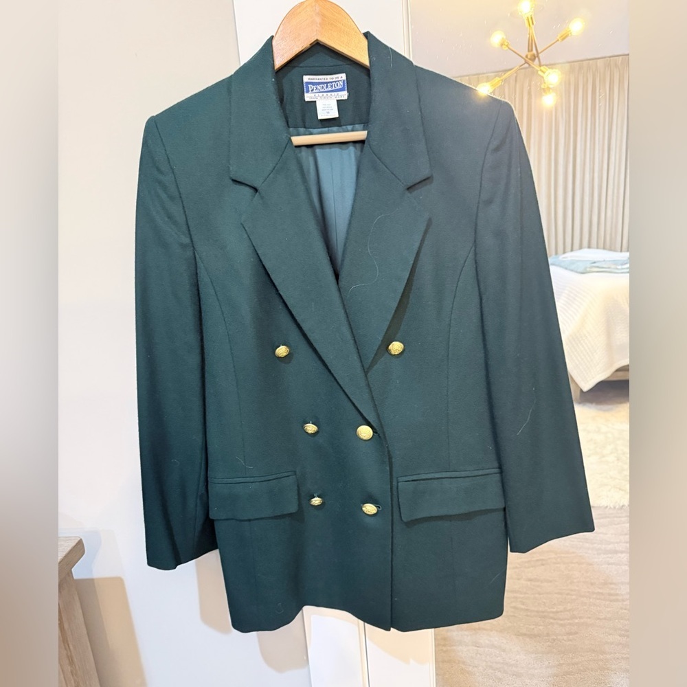 Pendleton Forest Green Double Breasted Wool Blazer Size 10